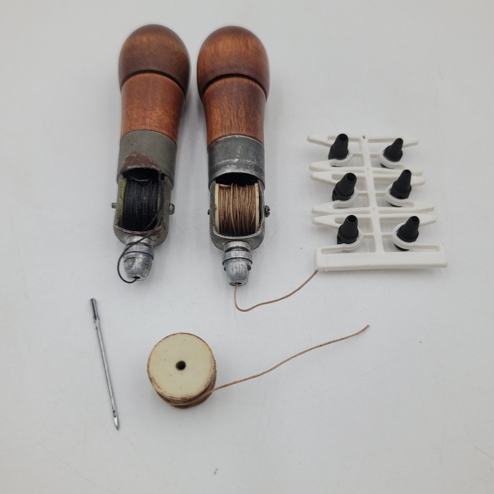 Vintage Speedy Stitcher Sewing Awl Lot Leather Canvas Repair Tools Wood Handle
